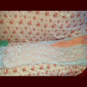 Blue white dress with slit cut